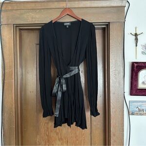 dolls kill widow black tie ribbon waist mini long sleeve dress small